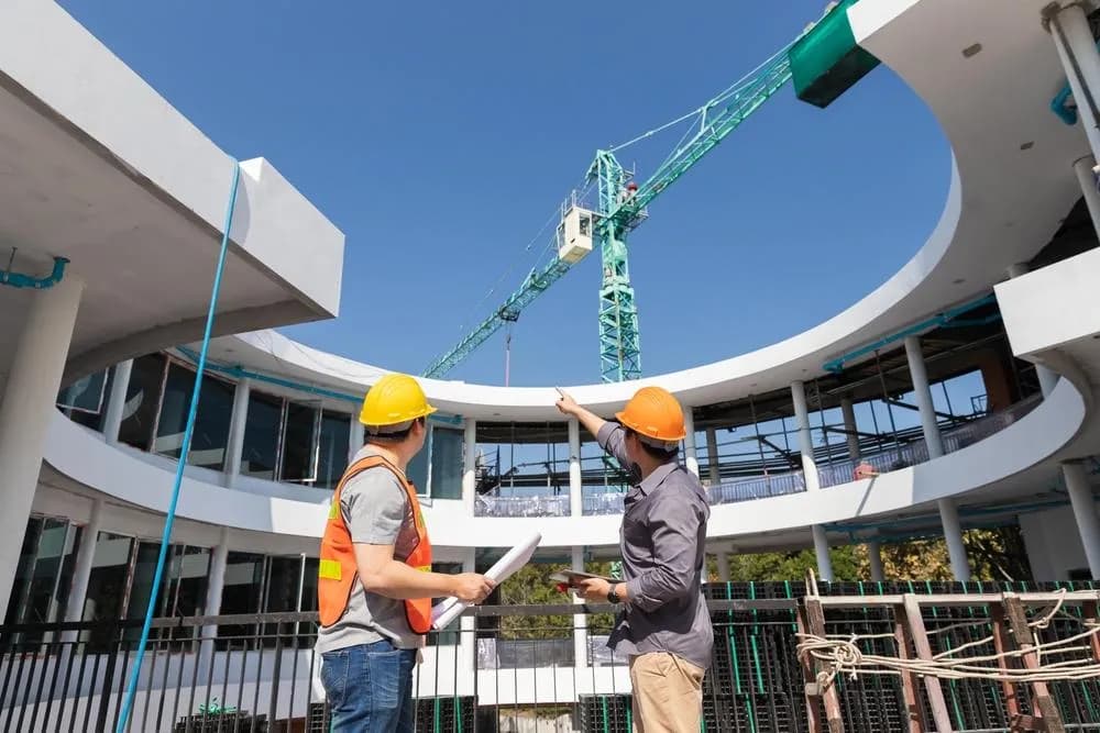 Construction workers coordinating on a job site