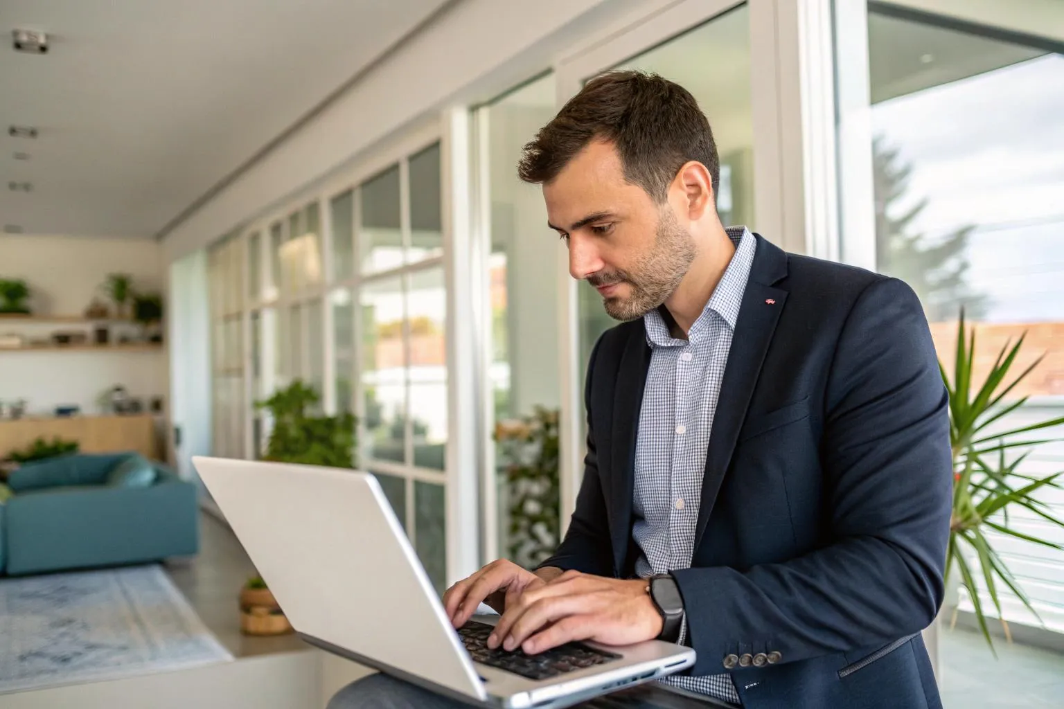 Self-employed man comparing private PPO plans on a laptop